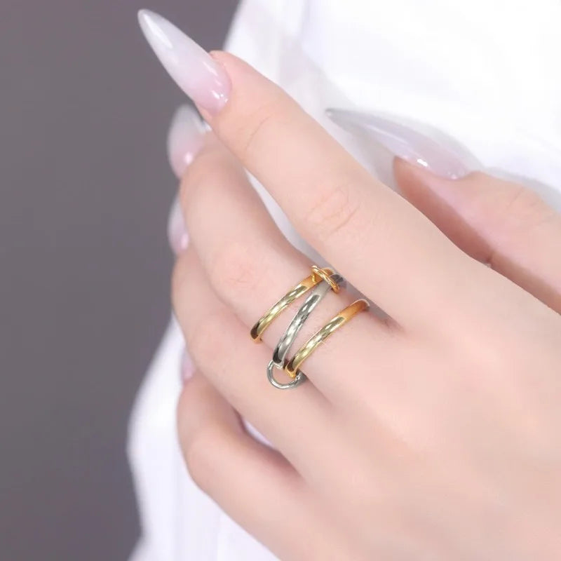 Stainless Steel Gold Plated Elegant Layered Gold Loop Ring™