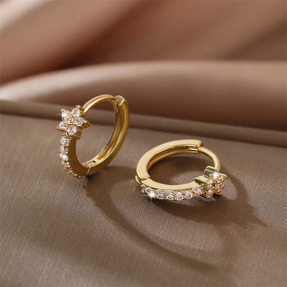 Non - Tarnish Stainless Steel Zircon Flower Hoops Earrings™