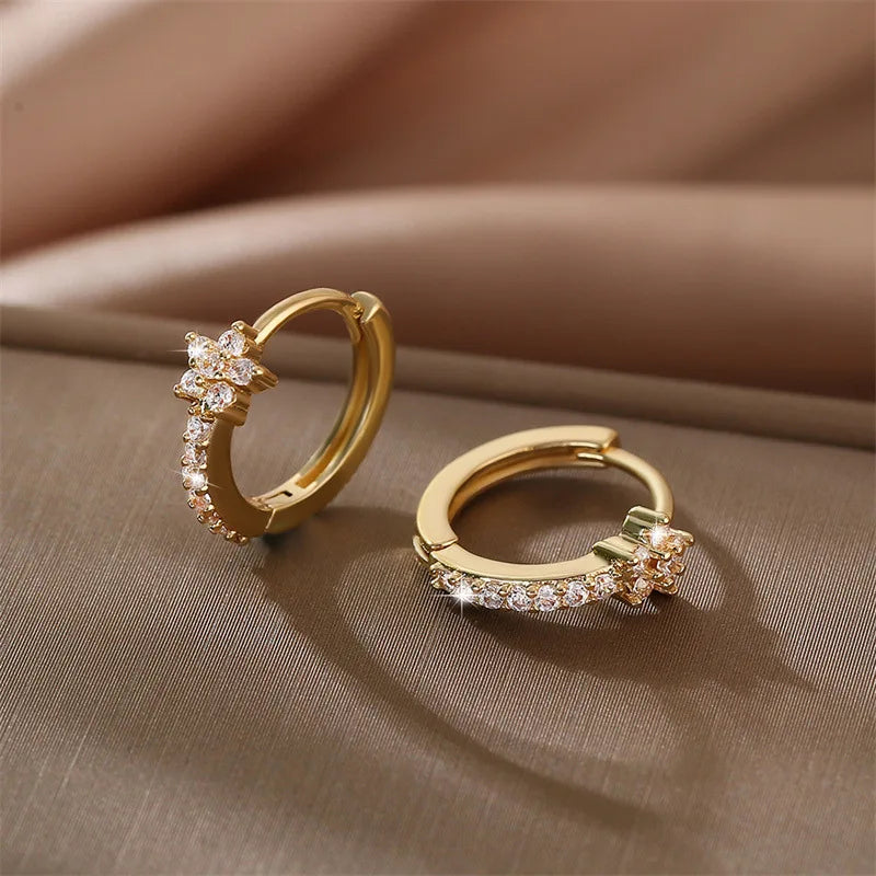 Non - Tarnish Stainless Steel Zircon Flower Hoops Earrings™