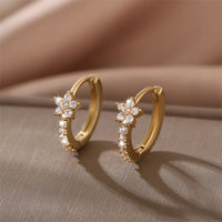 Non - Tarnish Stainless Steel Zircon Flower Hoops Earrings™