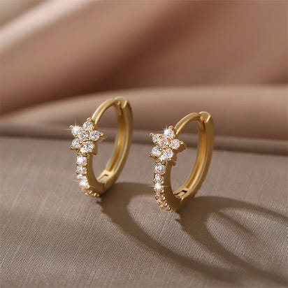 Non - Tarnish Stainless Steel Zircon Flower Hoops Earrings™