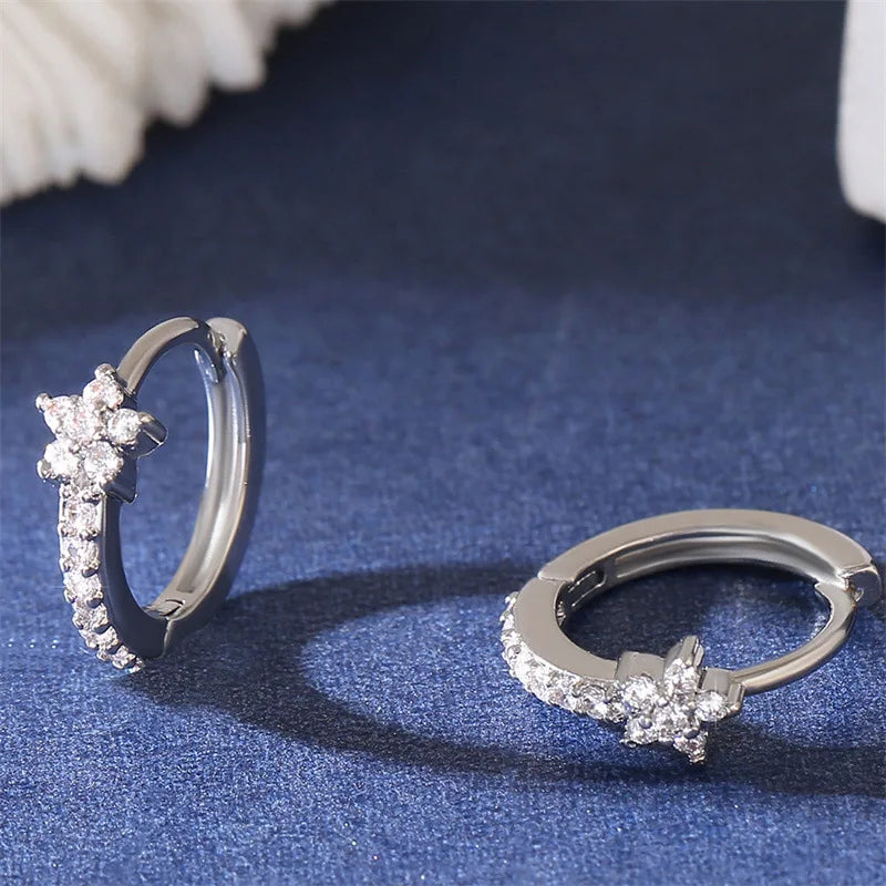 Non - Tarnish Stainless Steel Zircon Flower Hoops Earrings™