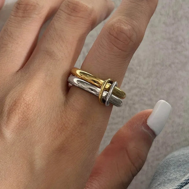 Stainless Steel Gold Plated Elegant Layered Gold Loop Ring™