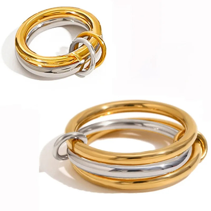 Stainless Steel Gold Plated Elegant Layered Gold Loop Ring™