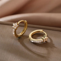 Non - Tarnish Stainless Steel Zircon Flower Hoops Earrings™