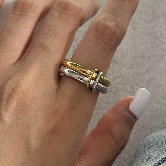 Stainless Steel Gold Plated Elegant Layered Gold Loop Ring™